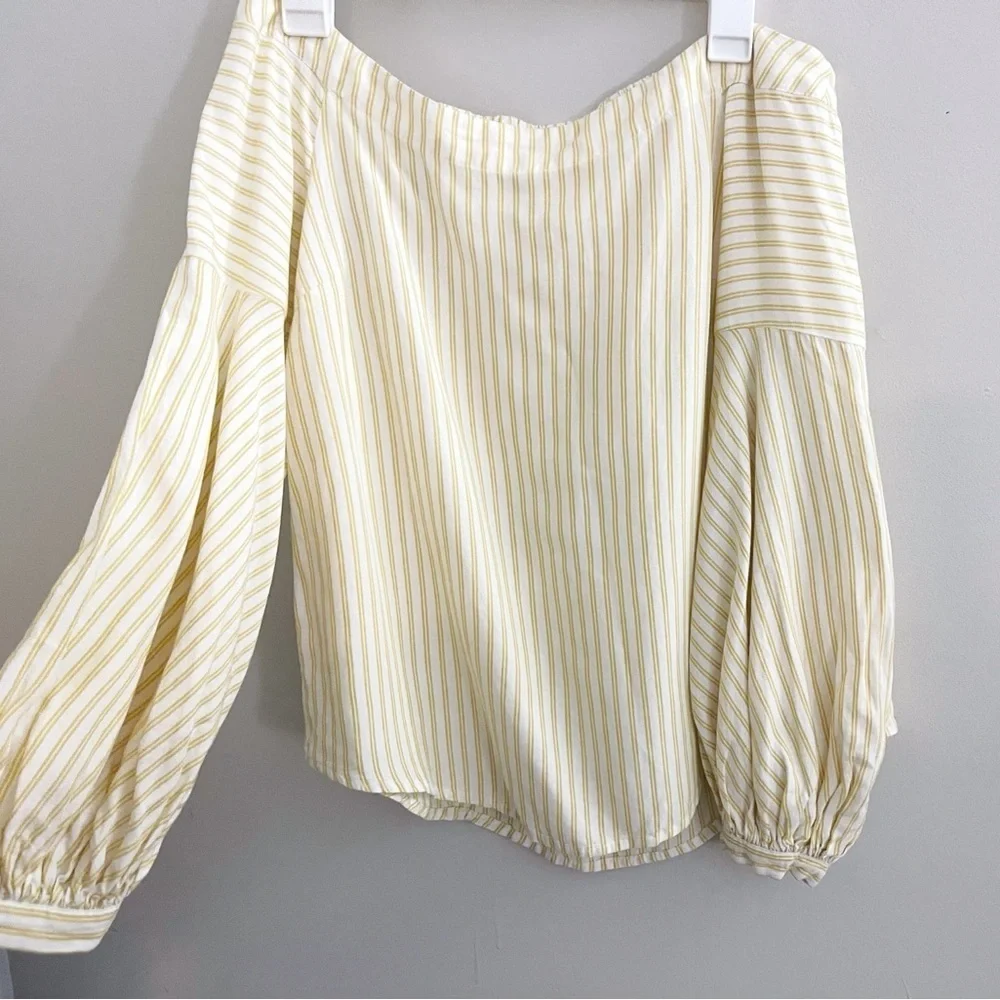 Anthropologie Maeve Off the Shoulder Top Yellow Festival Puff Sleeves Coastal